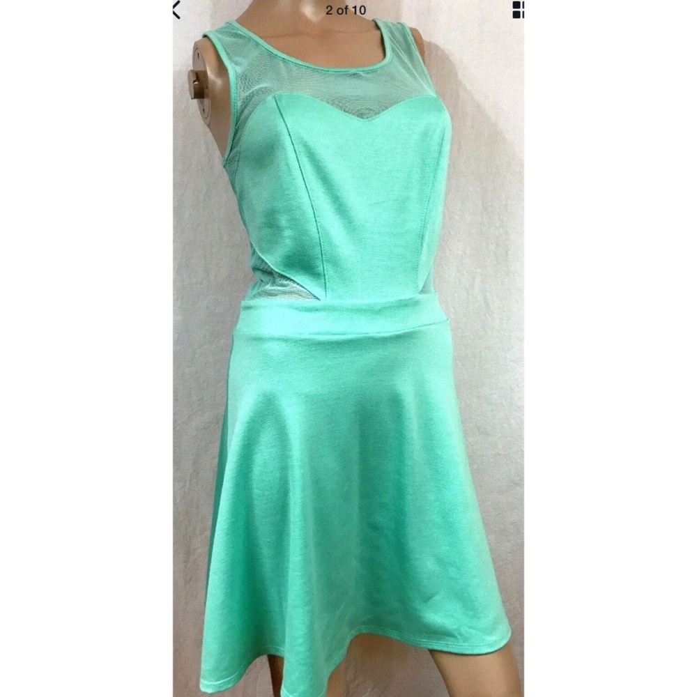 LA Hearts Fit & Flare Mesh Top Green Dress Medium